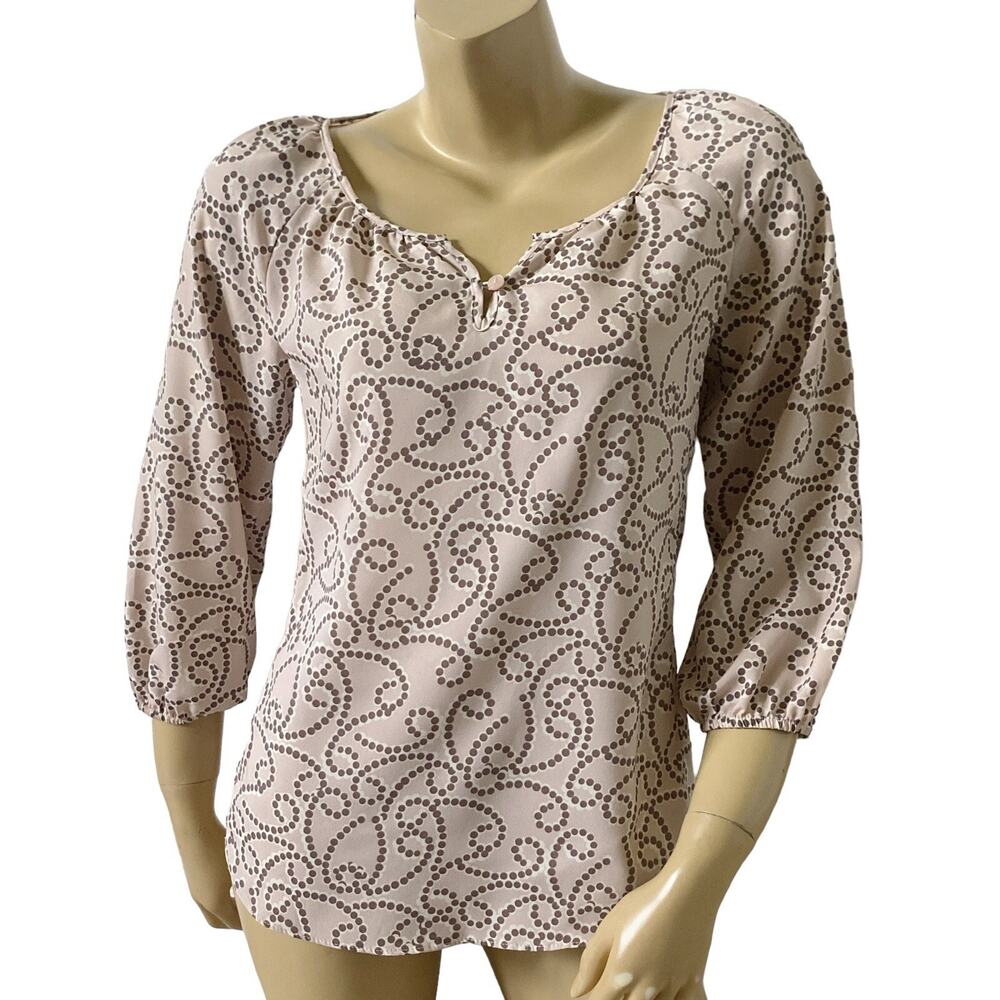 Gap Womens Size XS Polka Dot 3/4 Sleeve Split Neck Peasant Blouse Top